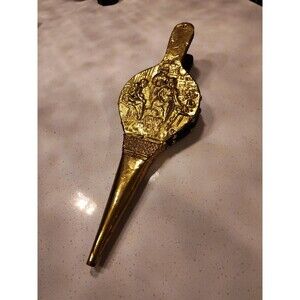 Fire Side Bellows Embossed Hammered Brass Wood Studded Leather 16.5”x6” Vintage